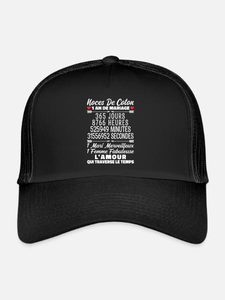 Noces De Coton 1 An De Mariage - Casquette trucker  - noir/noir - Devant