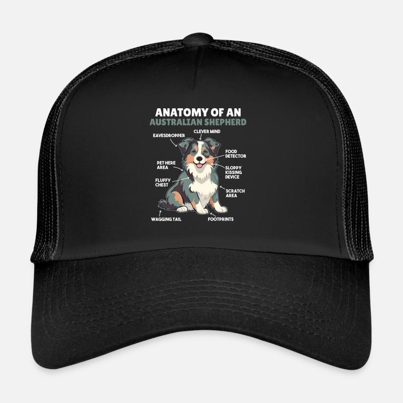 Explication du chien Anatomie d’un berger australien - Casquette trucker  - noir/noir