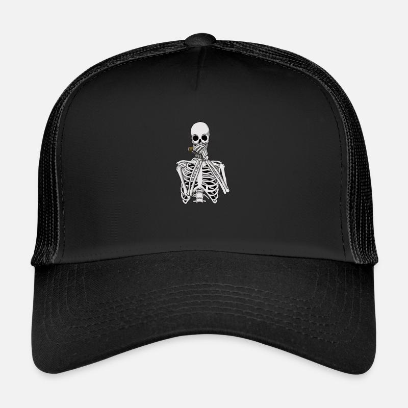 Skeleton plays harmonica Trucker Cap