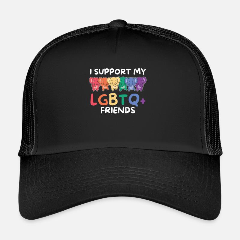 Rainbow Flag Gay Pride LGBTQ Elephant Trucker Cap