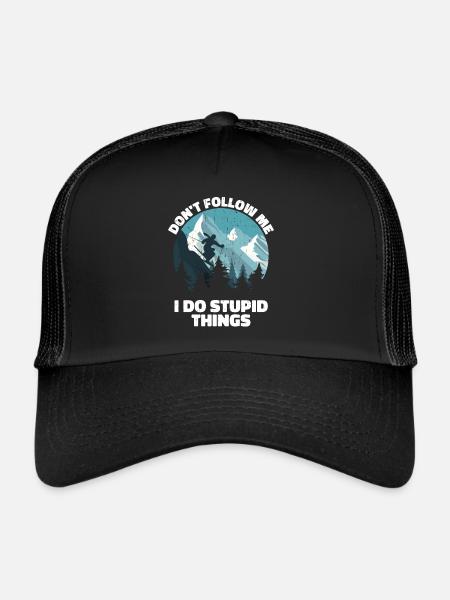 Skiing Snow Skier Winter Ski Snowboard - Trucker Cap - black/black - Front
