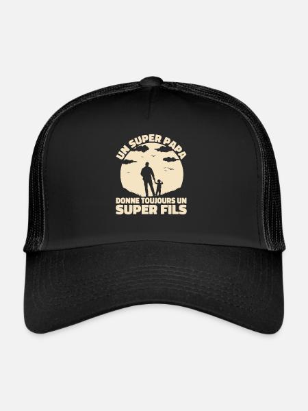 Super Papa Super Fils Cadeau Pere Fête des Pères - Casquette trucker  - noir/noir - Devant