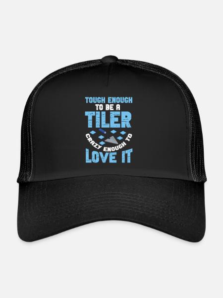 Lustiger Fliesenleger Spruch Handwerker - Trucker Cap - Schwarz/Schwarz - Vorne