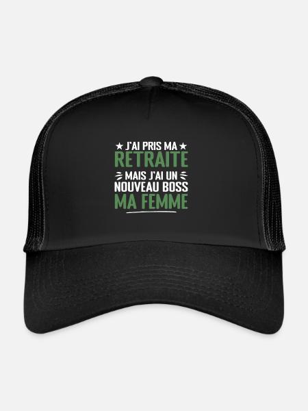 Homme Retrait et Ma Femme Nouveau Patron Humour - Casquette trucker  - noir/noir - Devant