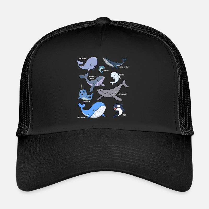 Verschiedene Kawaii Wale - Trucker Cap - Schwarz/Schwarz