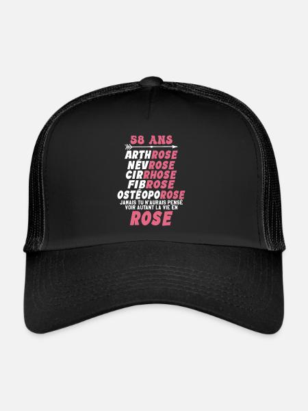 58 ans - la vie en rose 58ans Humour - Casquette trucker  - noir/noir - Devant