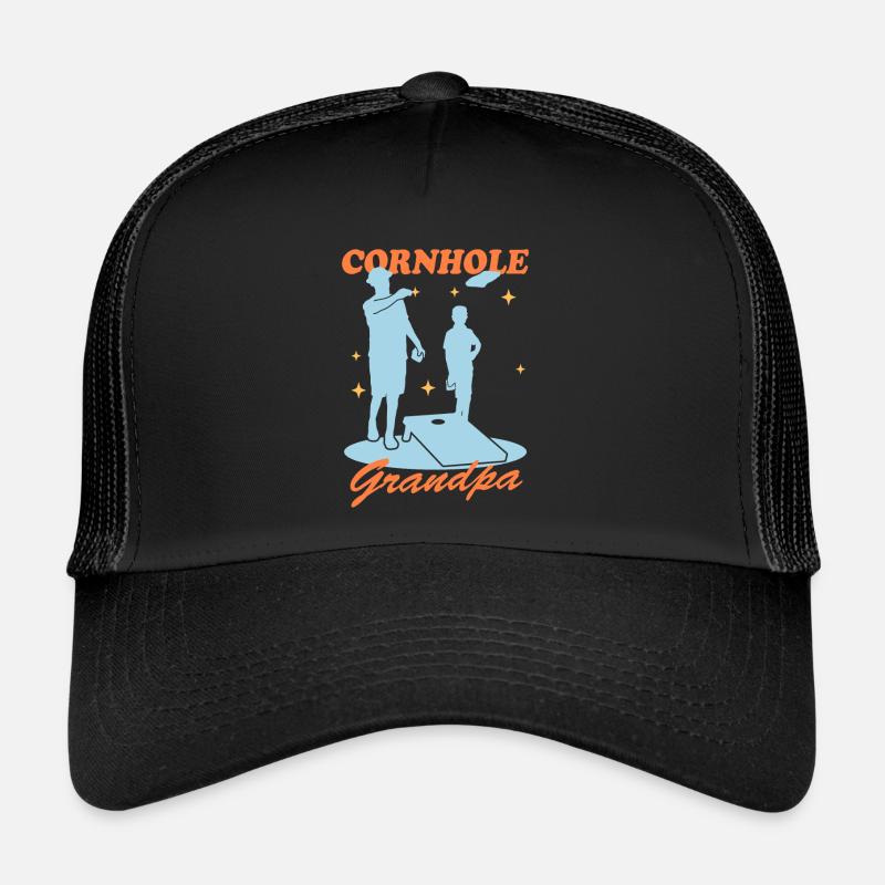 Cornhole Player Grandpa Bean Bag Blind Hole Gift - Trucker Cap - black/black