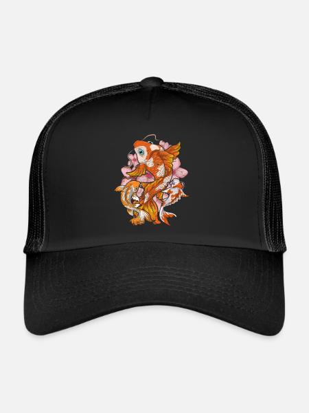 Cherry Blossom Nishikigoi Gift Sakura Koi Carp - Trucker Cap - black/black - Front