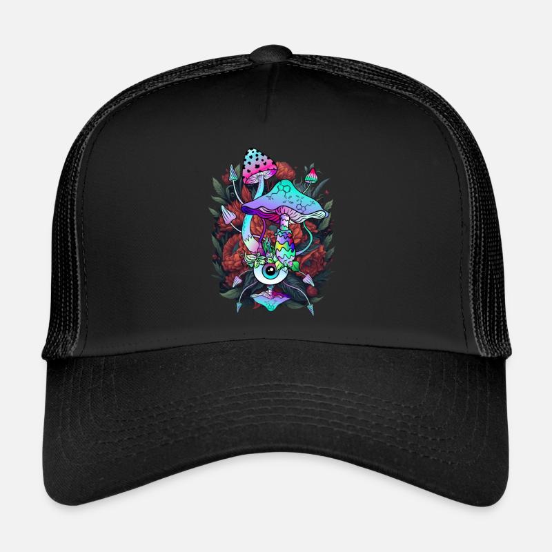 Psychedelische Pilz - Augen Kunst mit Blumen Trucker Cap