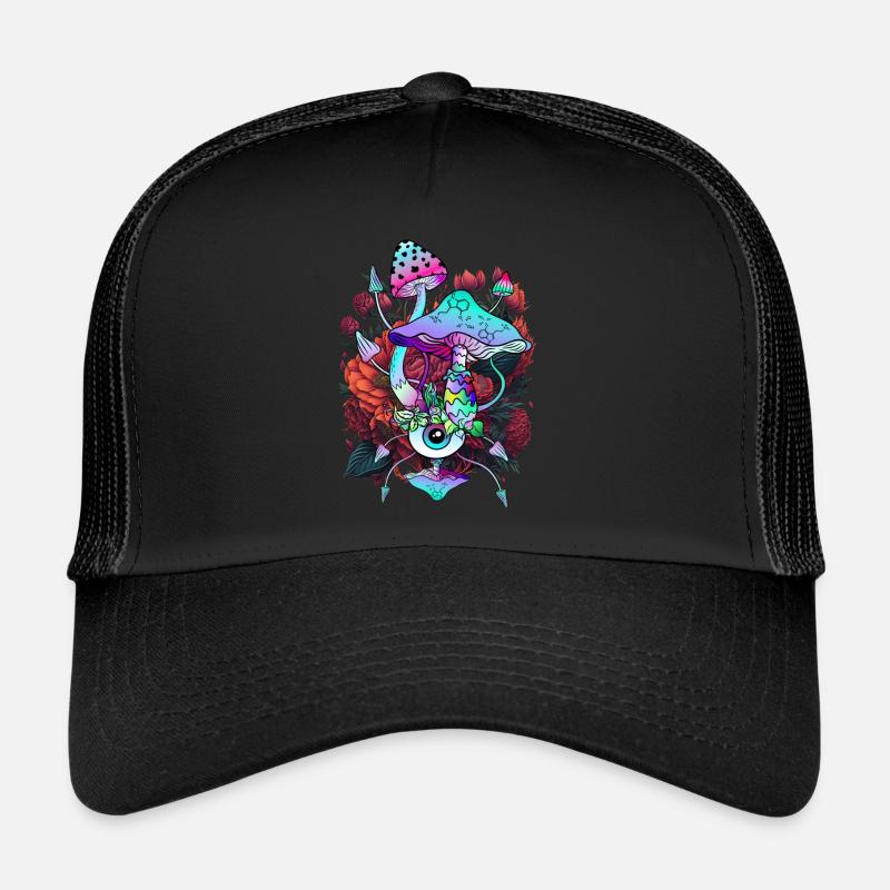 Fleurs, Champignons, Yeux, Art Psychédélique des Champignons Casquette trucker 