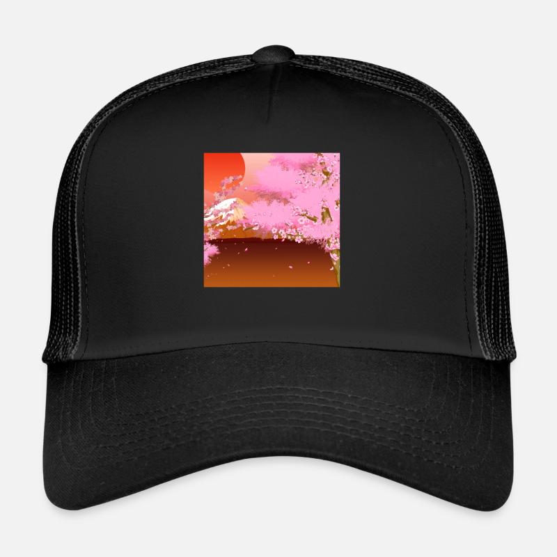 Japan Sakura Baum Geschenk Japanische Kirschblüten - Trucker Cap - Schwarz/Schwarz