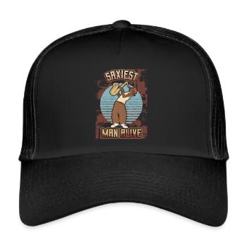 Saxiest Man Alive, Lustiges Saxophon - Trucker Cap - Schwarz/Schwarz - Vorne