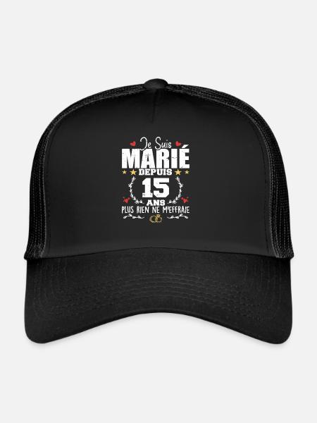 Je Suis Marié Depuis 15 Ans, Cadeau 15 Ans Mariage - Casquette trucker  - noir/noir - Devant