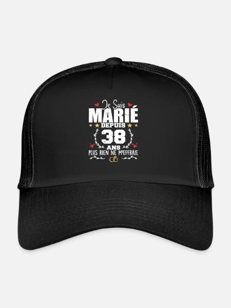 Je Suis Marié Depuis 38 Ans, Cadeau 38 Ans Mariage - Casquette trucker  - noir/noir - Devant