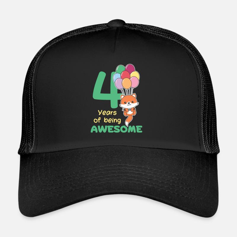 Fuchs zum 4. Geburtstag Kinder vier Jahre alt - Trucker Cap - Schwarz/Schwarz