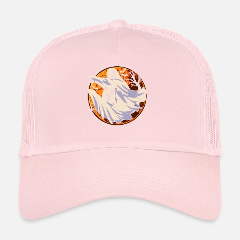 Ghost Halloween Gift Full Moon Ghost Trucker Cap