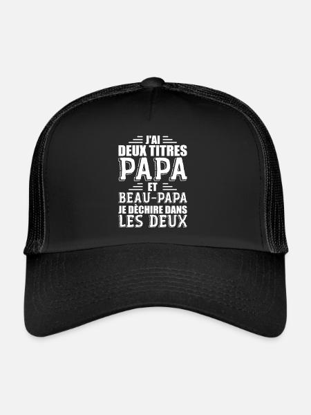 J'ai Deux Titres Papa et Beau Papa Cadeau - Casquette trucker  - noir/noir - Devant