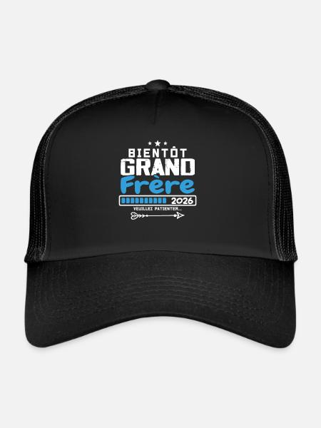 Bientôt Grand Frère 2026 - Futur grand-frère - Casquette trucker  - noir/noir - Devant
