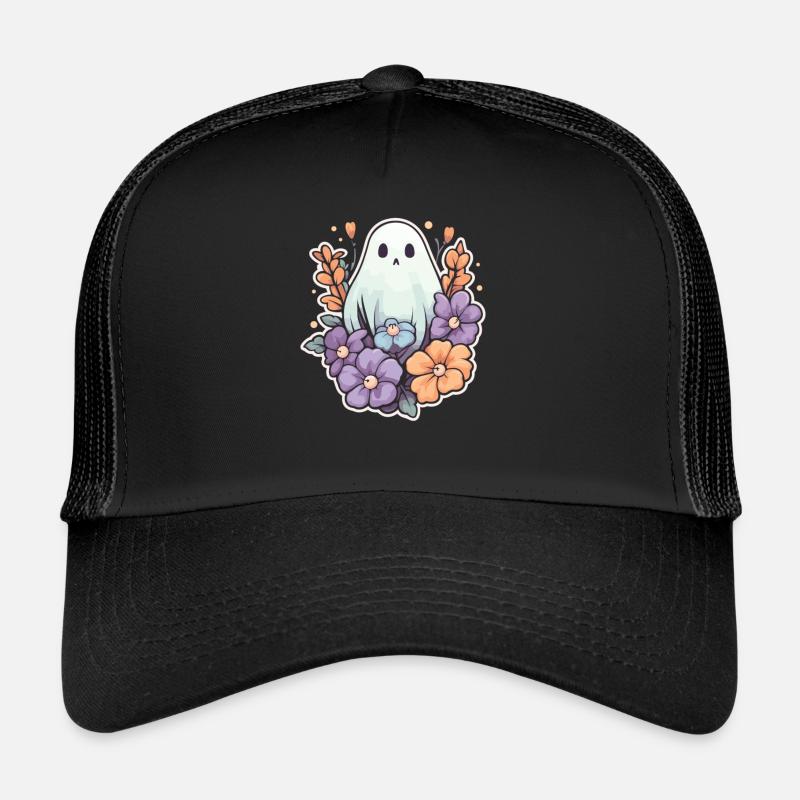 Halloween Groovy Ghost Hippie Fleurs Vintage Casquette trucker 