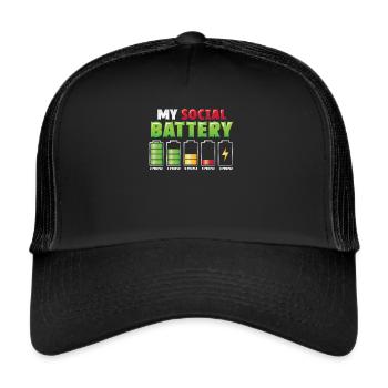 Meine Sozialbatterie - Asozialer Introvertierter - Trucker Cap - Schwarz/Schwarz - Vorne