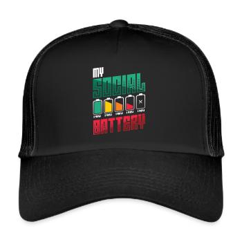 Meine Sozialbatterie - Asozialer Introvertierter - Trucker Cap - Schwarz/Schwarz - Vorne
