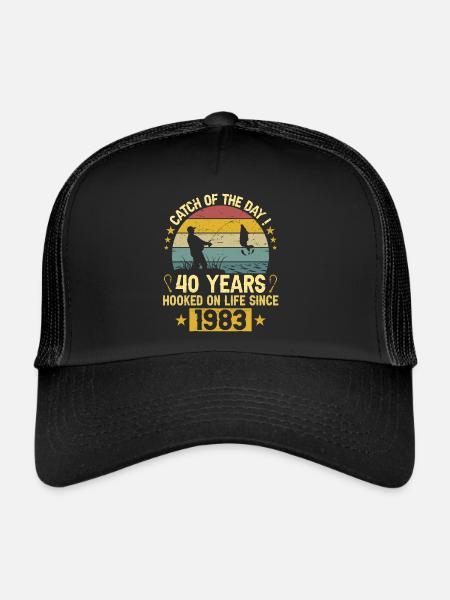Anniversaire Pêcheur 1983 40 Ans Anniversaire - Casquette trucker  - noir/noir - Devant