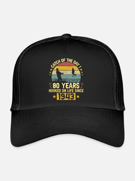 Anniversaire Pêcheur 1943 80 Ans Anniversaire - Casquette trucker  - noir/noir - Devant