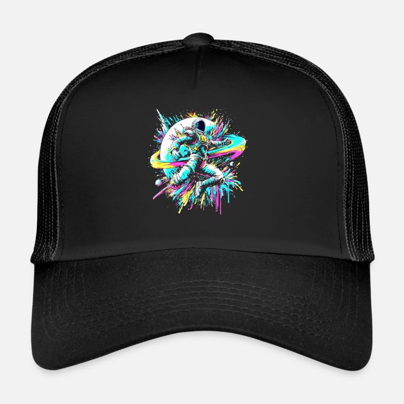 Astronaut bunte Farb Explosion Graffiti Weltraum - Trucker Cap - Schwarz/Schwarz