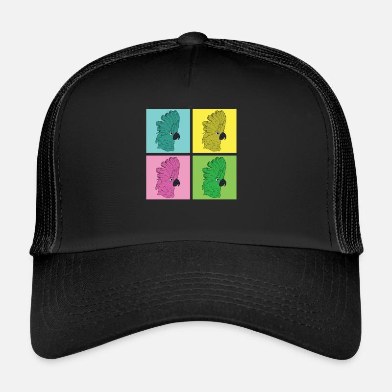 Vogel Papagei Tier Geschenk Pop Art Kakadu - Trucker Cap - Schwarz/Schwarz