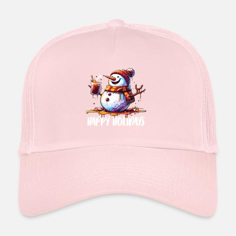 Snowman drinking mulled wine Happy Holidays Trucker Cap