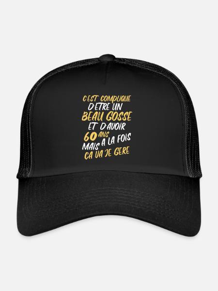 Cadeau D'anniversaire Beau gosse et d'avoir 60 ans - Casquette trucker  - noir/noir - Devant