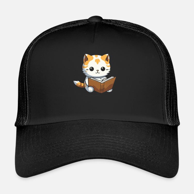 Buch Leseratte Bücherwurm Katze - Trucker Cap - Schwarz/Schwarz