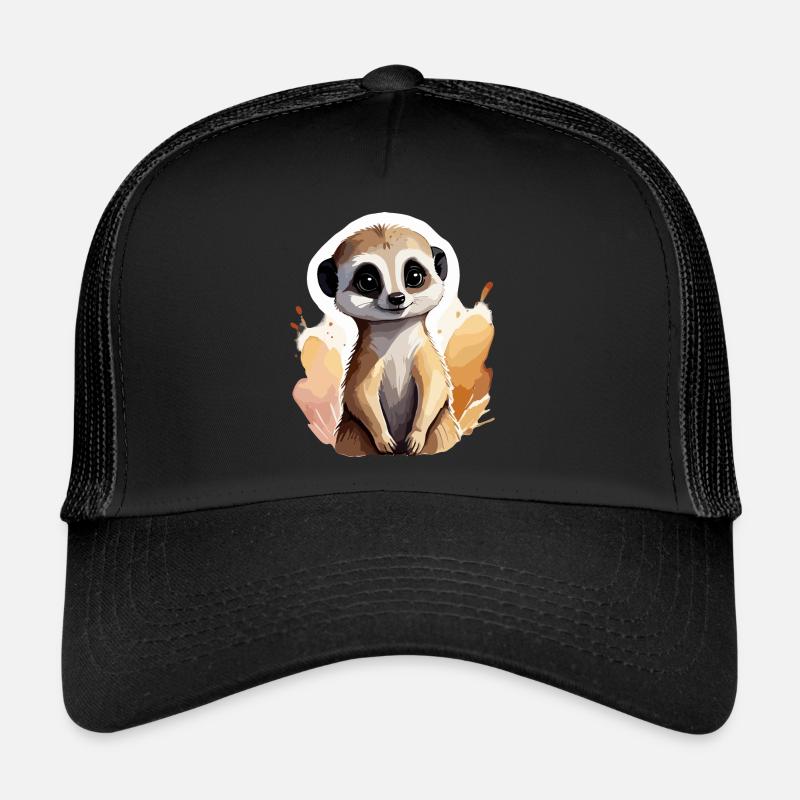 Erdmännchen, kühl und cool in der Wüste, niedlich - Trucker Cap - Schwarz/Schwarz