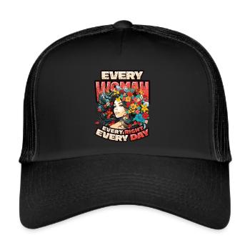 Chaque femme, chaque droit, chaque jour, les droits des femmes - Casquette trucker  - noir/noir - Devant