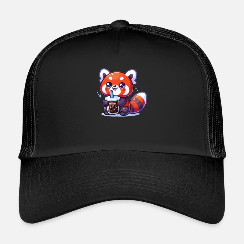 Kawaii Rote Pandas Bubble Tea Boba Roter Panda - Trucker Cap - Schwarz/Schwarz