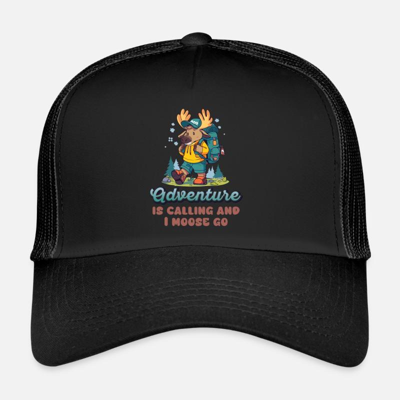 Adventure Is Calling Kinder Cute Moose - Trucker Cap - Schwarz/Schwarz