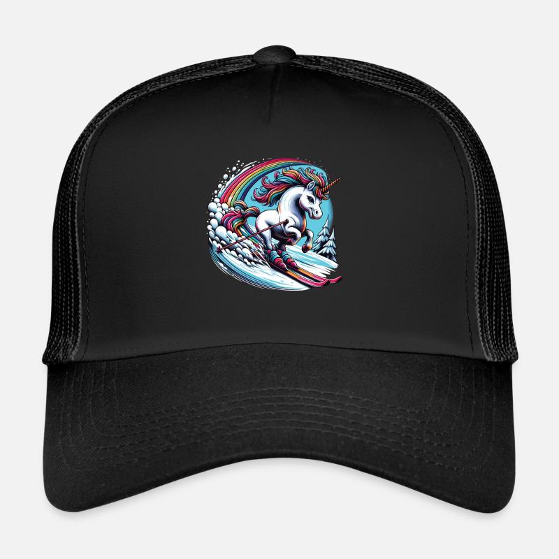 Ski Einhorn Skiing Unicorn Rainbow Winter Magic Trucker Cap