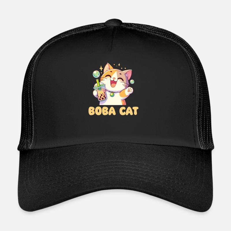Kawaii Cats Bubble Tea Boba Cat - Trucker Cap - black/black