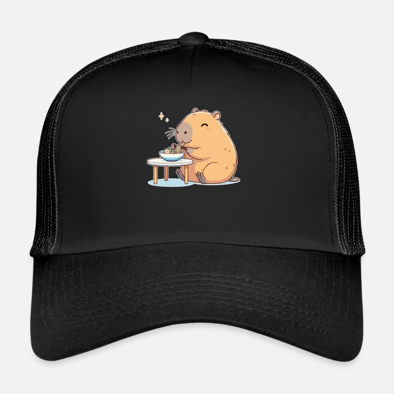 sød capybara spiser ramen nudler capybaras ramen - Trucker cap - sort/sort