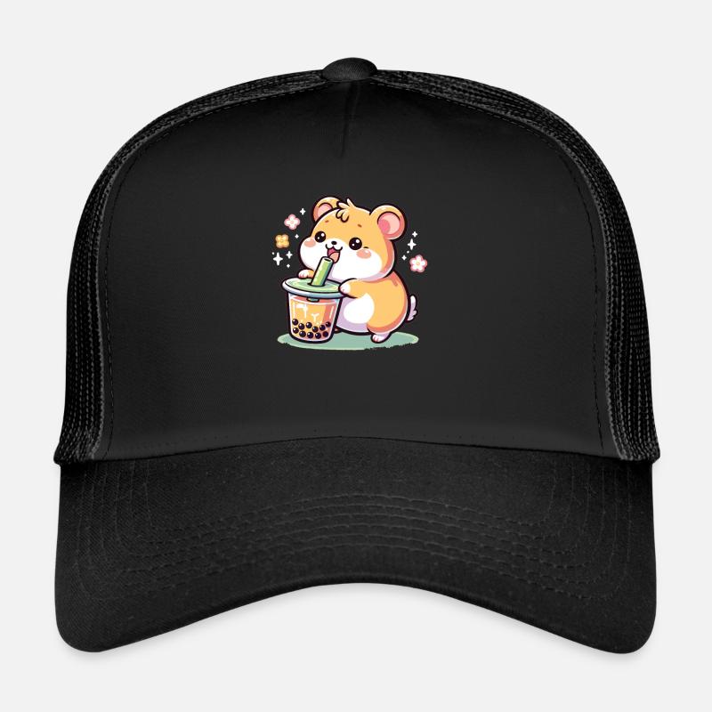 Kawaii Hamster Bubble Tea Boba Hamster - Trucker Cap - black/black