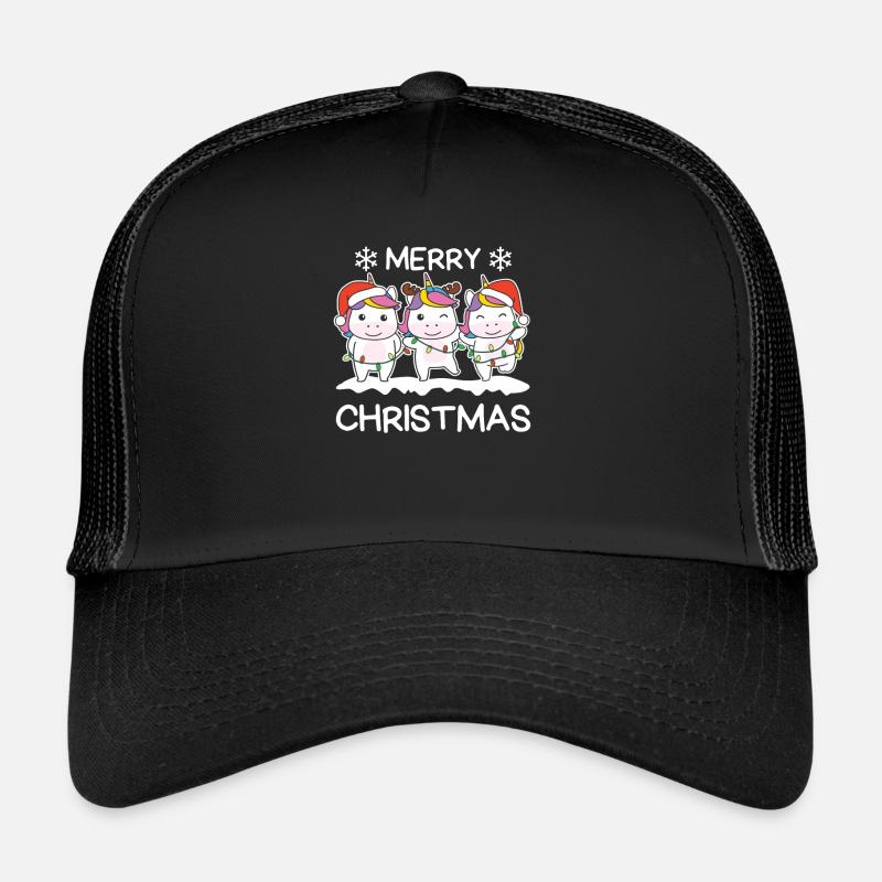 Frohe Weihnachten Einhorn Heiligabend Einhörner - Trucker Cap - Schwarz/Schwarz