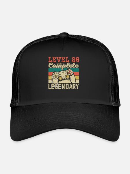 Level 26 Complete, 26th Birthday Gift - Trucker Cap - black/black - Front