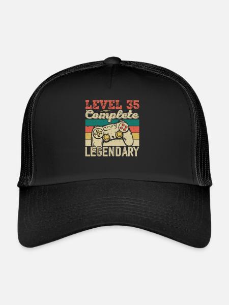 Level 35 Complete, 35th Birthday Gift - Trucker Cap - black/black - Front