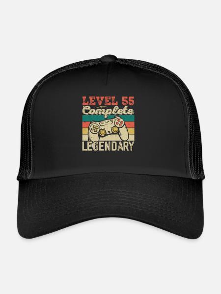Niveau 55 Complete, Cadeau D'anniversaire 55 Ans - Casquette trucker  - noir/noir - Devant