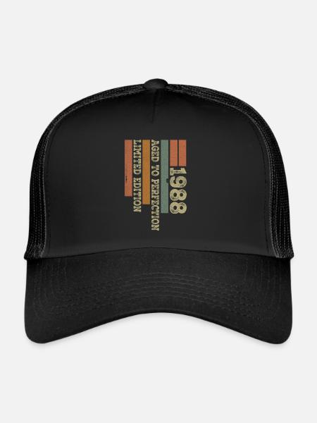 1988 Cadeau Anniversaire Vintage Rétro Né en 1988 - Casquette trucker  - noir/noir - Devant