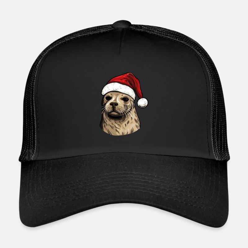 Robbe Seehund Weihnachten Tier Kopf - Trucker Cap - Schwarz/Schwarz