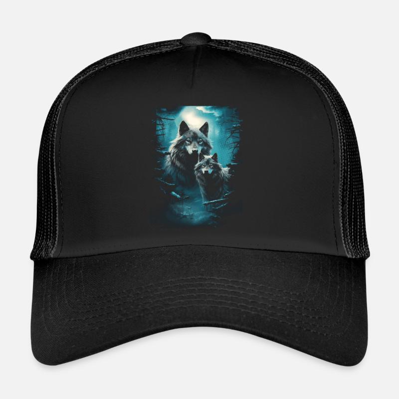 Fantasy Wolf Moon Wolf Pack Mytologi - Truckerkeps - svart/svart