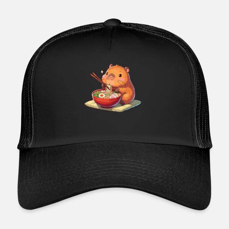 sweet capybara eats ramen noodles capybaras ramen Trucker Cap