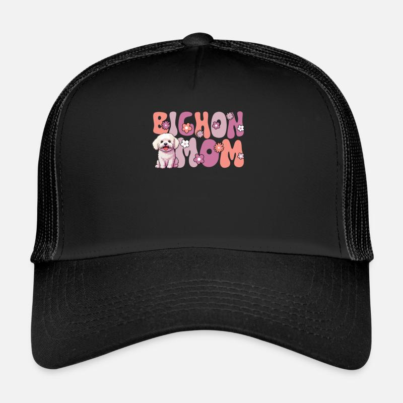 Bichon Frise Groovy Bichon Mom - Trucker Cap - Schwarz/Schwarz