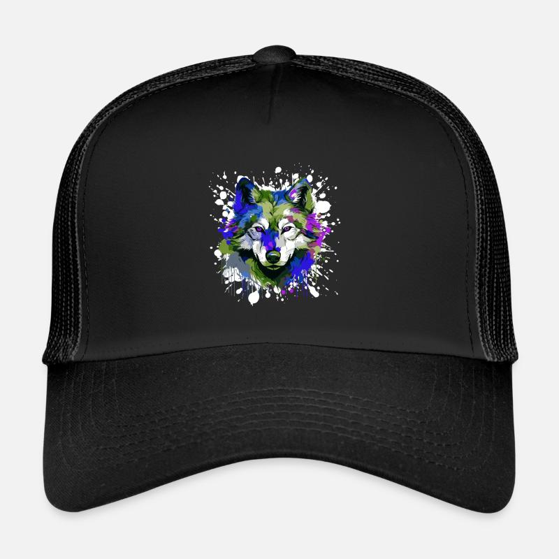 Portrait De Tête De Loup Coloré Casquette trucker 